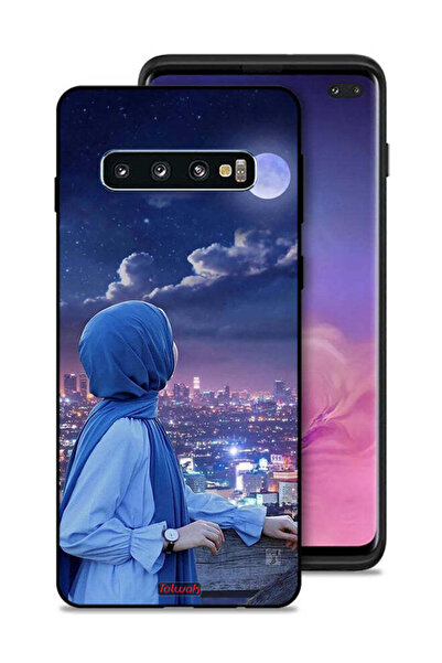 Tolwak غطاء حماية لهاتف سامسونج جالاكسي S10 بلس بطبعة فتاة محجبة تنظر إلى القمر