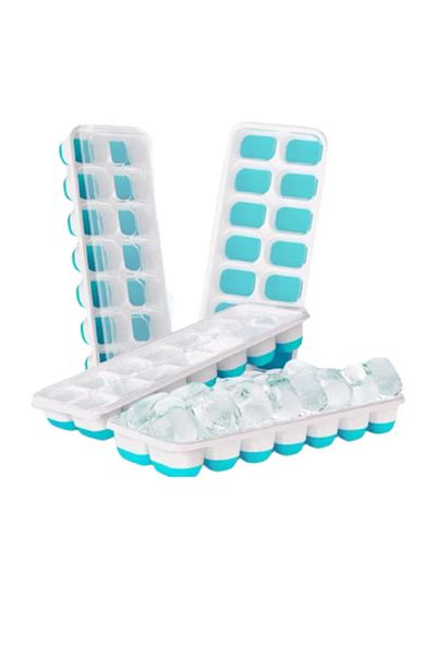 OEM Set of 4 ice cube trays with lids, 25.1 x 9.9 x 3 cm, silicone, white, blue