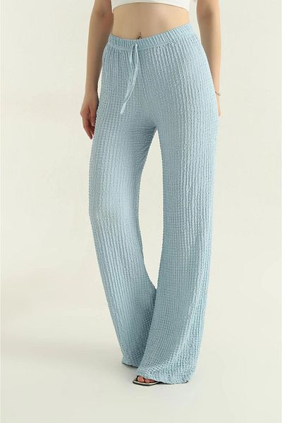 BEYAZTOPTAN 100% Stylish Women's Seersucker Palazzo Pants with Pockets