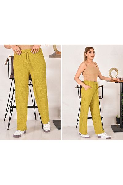 BEYAZTOPTAN 100% Stylish Women's Seersucker Palazzo Pants with Pockets
