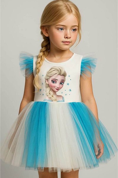 falcomini Girl's Shape Printed Tulle Birthday Party Dress 3/6 Years