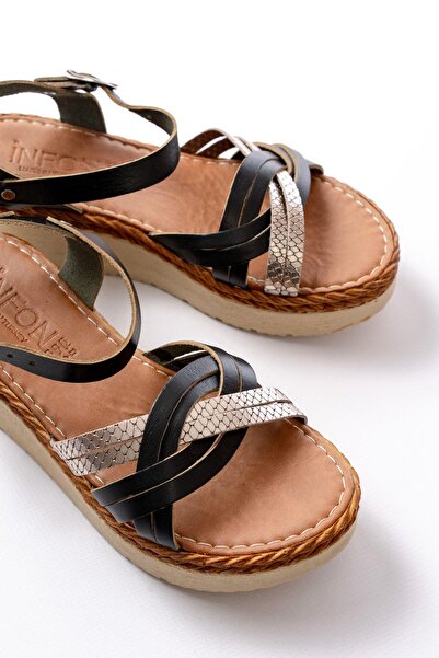 Aymood 730-037 Black Mirror Genuine Leather Orthopedic Sole Women's Sandals