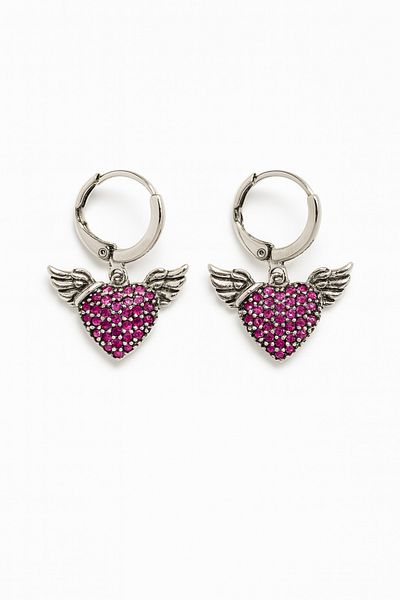 MakeWell Stainless Tarnish Free Steel Earrings with Heart Wing and Bow Heart Design