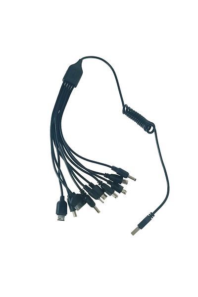 OEM USB cable 10 in 1, CT101-C, USB power, coiled wire, 10 connectors with cable, black