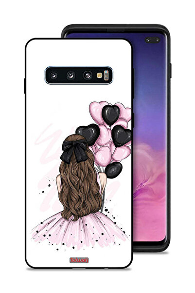 Tolwak غطاء حماية لهاتف سامسونج جالاكسي S10 بلس بتصميم فتاة تحمل بالونات