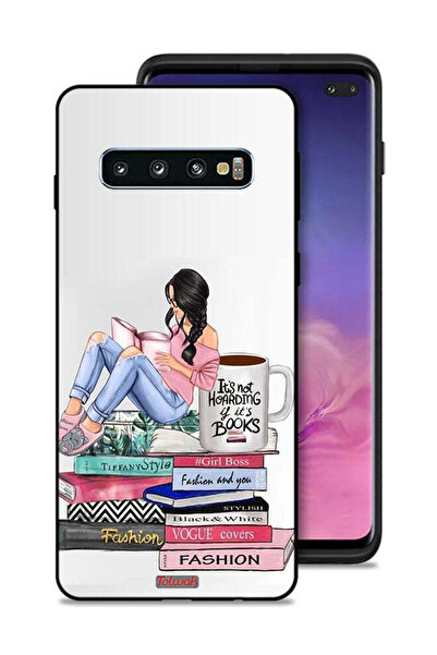 Tolwak غطاء حماية لهاتف سامسونج جالاكسي S10 بلس، تصميم فتاة وكتب أزياء فنية