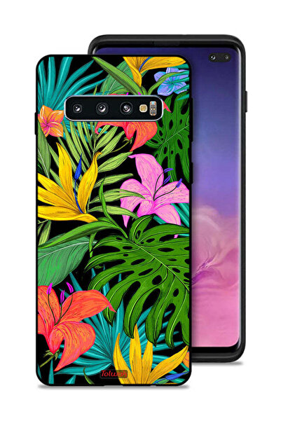 Tolwak غطاء حماية لهاتف سامسونج جالاكسي S10 بلس بنقشة زهور استوائية وأوراق شجر