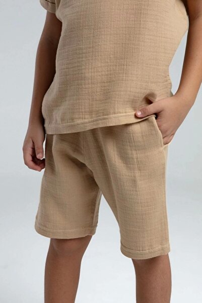Rolypoly Boy's Summer Linen Look Buttoned Bermuda Suit – Beige