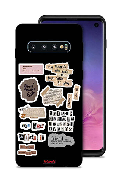 Tolwak غطاء حماية لهاتف سامسونج جالكسي S10 مع ملصقات اقتباسات الحظ السعيد