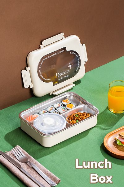 Porsima Stainless Steel 3 Compartment Vacuum Food Thermos Lunch Box Portable Lunch Box Lunch Box
