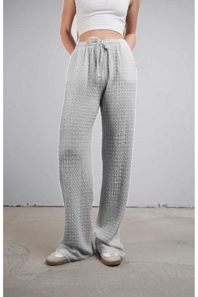 BEYAZTOPTAN 100% Stylish Women's Seersucker Palazzo Pants with Pockets