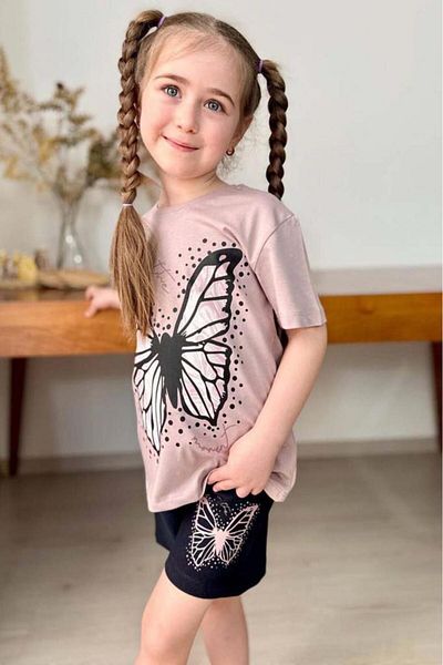 Riccotarz Set de tricou cu pudră de bumbac pieptănat cu imprimeu fluture pentru fete