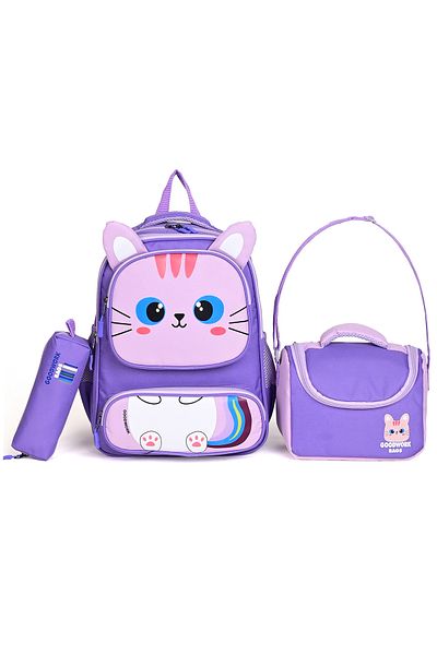 Wander Set 3 genți de școală – rucsac, cutie de prânz și suport pentru stilou - liliac