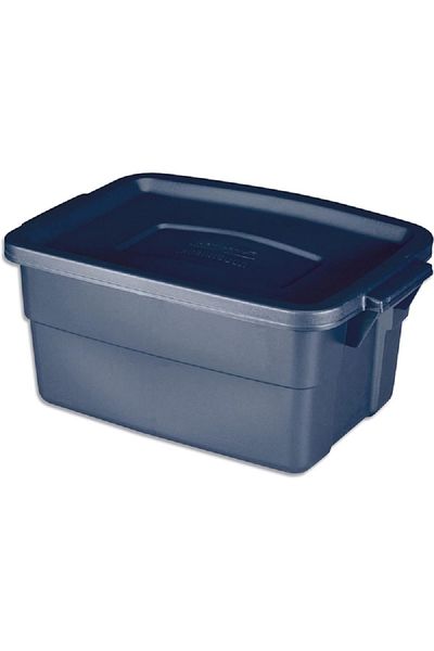 RUBBERMAID Durable Polyethylene Storage Box with Lid Navy Blue 3 Gal