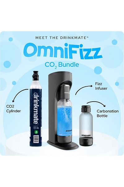 Drinkmate Omnifizz Sparkling Water And Soda Maker, Carbonates Any Drink, Four Cylinder Bundle