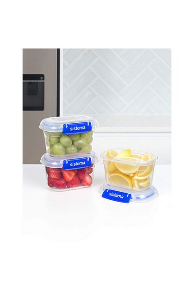 Sistema 3-Piece Leak-Proof Rectangular Klip It Plus Food Storage Container Set Clear and Blue