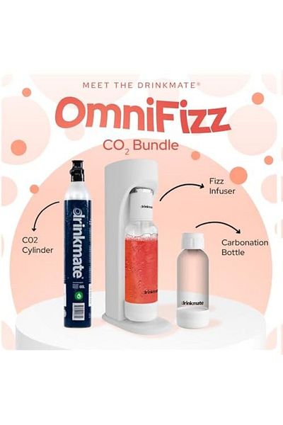 Drinkmate Omnifizz Sparkling Water And Soda Maker, Four Cylinder Bundle