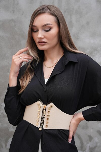 Descoin Curea de damă cu detaliu elastic cu fermoar, centură pentru haină, ce...