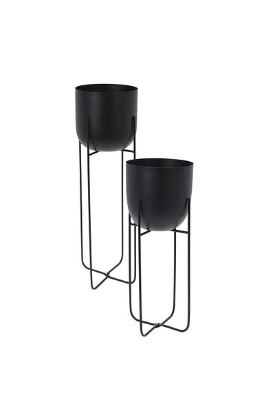 Koopman Set 2 Ghivece decorative negre, Azay Design, din metal cu picioare inalte si subtiri, H 59 si 43 cm