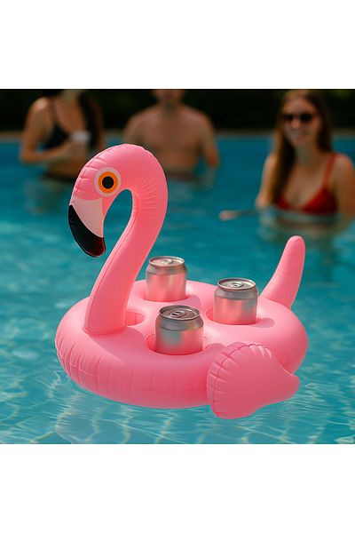Şeker Ofisi Pink Flamingo Shaped Inflatable Cup Holder – 4-Eye Pool Drink Tray