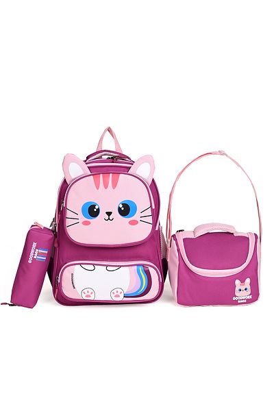 Wander Set de 3 genți de școală – rucsac, cutie de prânz și suport pentru stilou - fucsia