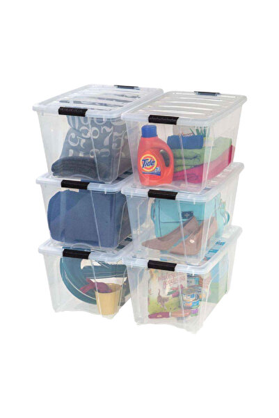 IRIS Stack and Pull Box Clear and Black 53quart