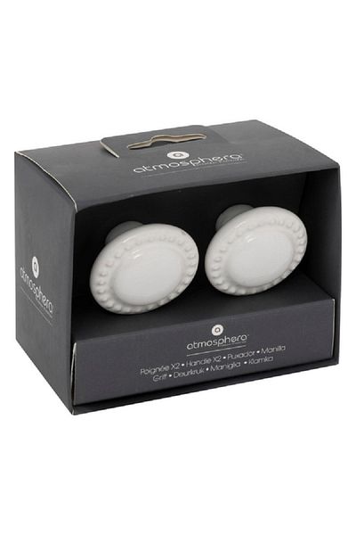 Atmosphera 2-Piece Barbara Decorative Ceramic and Metal Furniture Knob Set White