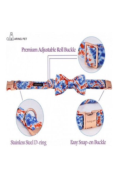 OEM Set 2 piese papion si guler pentru caini Aring Pet, L, lungime reglabila intre 40.6 si 60 cm