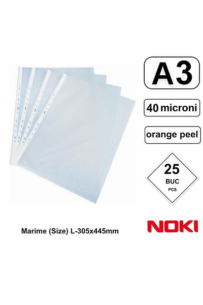 Noki Set of 25 A3 Portrait protective films with top opening, 40 microns, Noki, orange peel surface