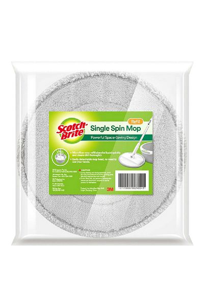 Scotch Brite Brite Single Bucket Microfiber Spin Mop Refill for Floor Cleaning Grey