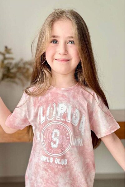 Riccotarz Girl's Florida Text Printed Combed Cotton T-Shirt Powder Shorts Set