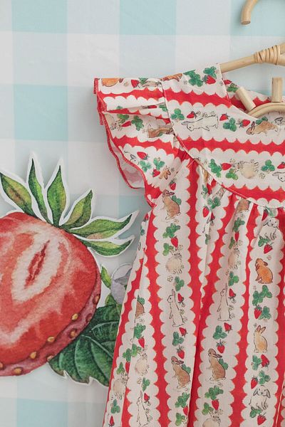 chipiques Rabbit Patterned Red Ruffle Sleeve Children's Dress