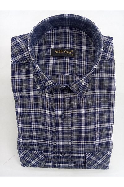 ATİLLA ÖZER Cotton Long Sleeve Double Pocket Pockets Covered Button Shirt