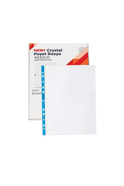 Noki Set of 100 A4 protective films with top opening, 90 microns, Noki Blue Edge, crystal, perforated