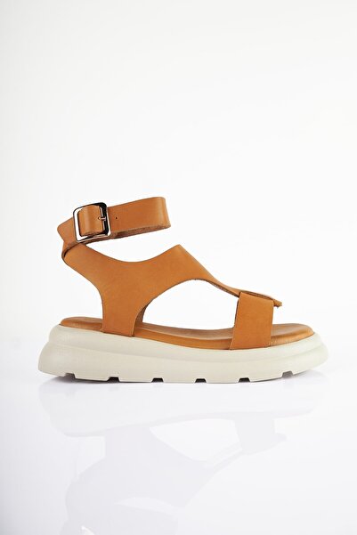 SU SHOE BOUTIQUE NO78 Taba Hakiki Deri Bilekten Kemerli Rahat Sandalet