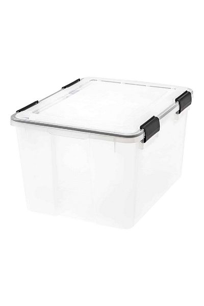 IRIS Weathertight Box with Reinforced Buckles Clear and Black 46quart