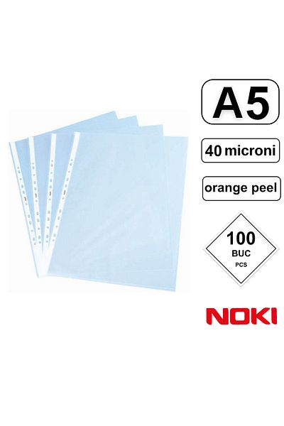 Noki Set of 100 A5 protective films with top opening, 40 microns, Noki, orange peel surface