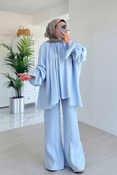 Ka Hijab Waist Tie Comfortable Fit Suit - Blue