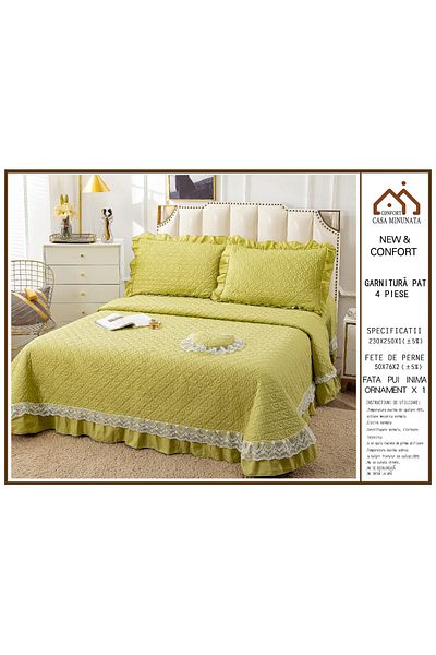 FIONNA.RO Finet 4-Piece Quilt With Ruffles - Pistachio Green