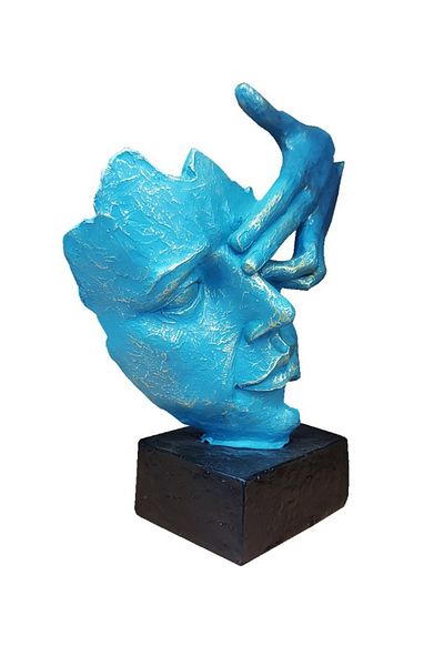 BV Decorative mask statuette, Blue, 22 cm, 637CB