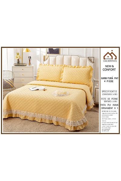 FIONNA.RO Finet 4-Piece Quilt With Ruffles - Yellow