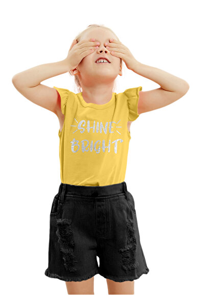 LAUREN SMITH Kids Girls Short Ruffle Sleeved Tee with Cute Print 100 percent Cotton