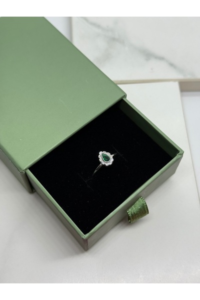 Unzilee YEŞİL TAŞLI DAMLA ŞEKLİNDE 925 AYAR GÜMÜŞ HÜRREM PIRLANTA KESİM YÜZÜK