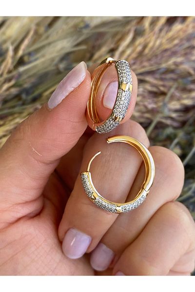 Lucios Rosegold-Silver Detail Stone Hhoop Earring with Golden Craftsmanship