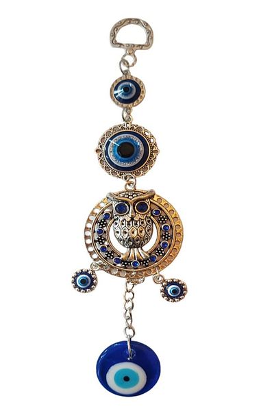 BV Amuletă Feng Shui pentru protecție și noroc, Bufniță și Ochiul lui Horus, Argint, 19 cm, BFL095