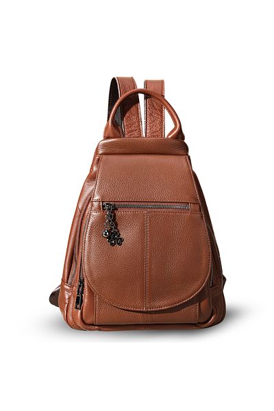 Busy Ldy & Gtm Women's genuine leather backpack, Clara, brown