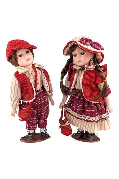BV Set of 2 dolls with ceramic face and hands, Red, 31 cm, 1757H