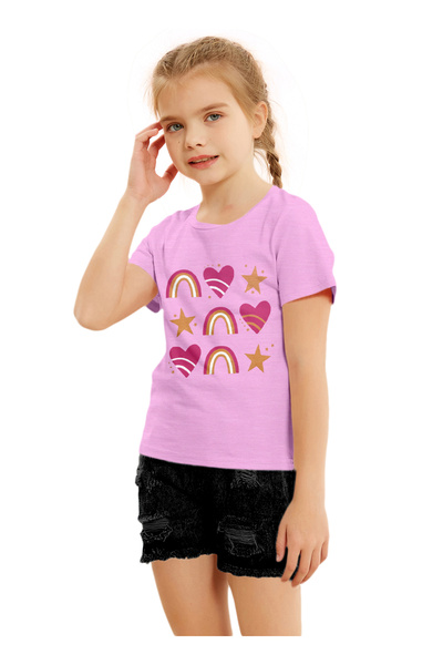 LAUREN SMITH Kids Girls Short Sleeved Tee with Cute Print 100 percent Cotton