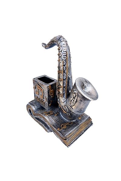 BV Statuetă, în formă de saxofon cu note muzicale și suport pentru stilou, 18 cm, 1562G