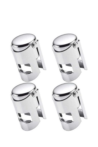 OEM Set 4 x Dop pentru sticle sampanie, otel inoxidabil, silicon, argintiu